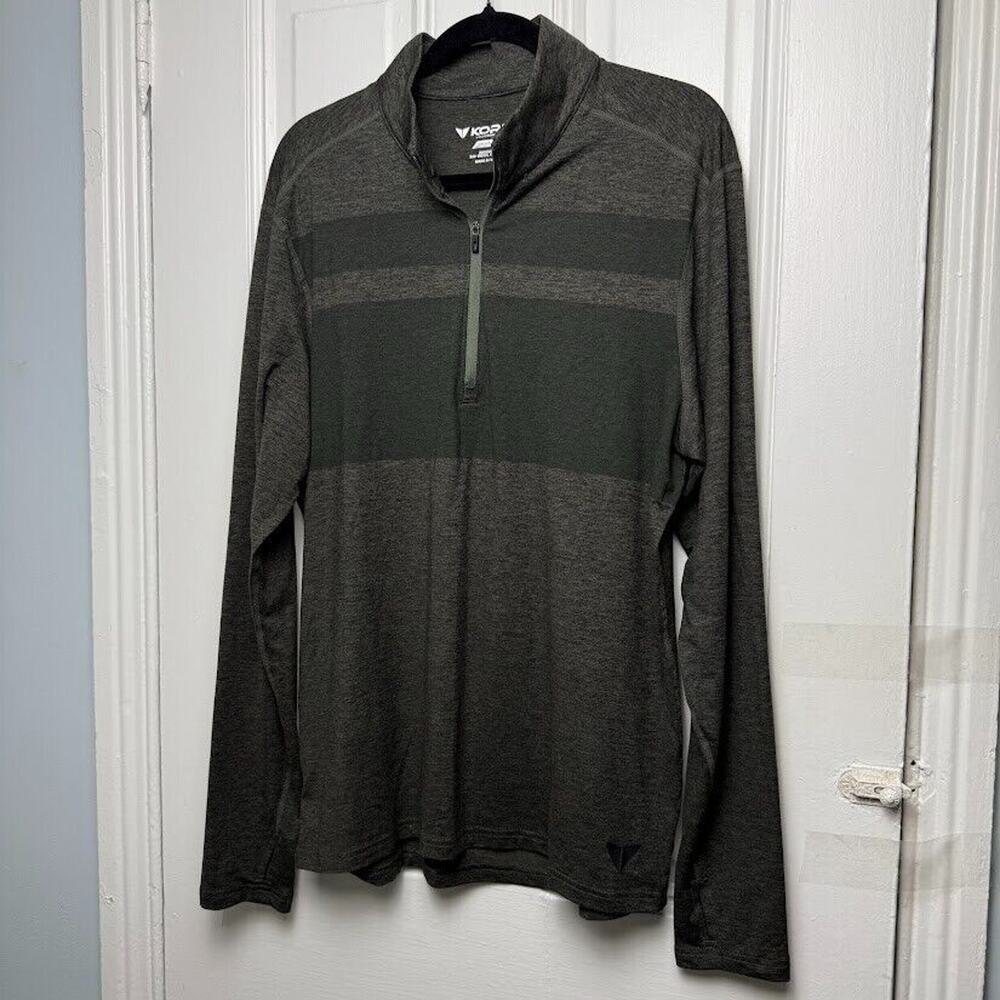Korsa Roadrunner Sports Quarter Zip Mens Large Green Gray Running Long Sleeve